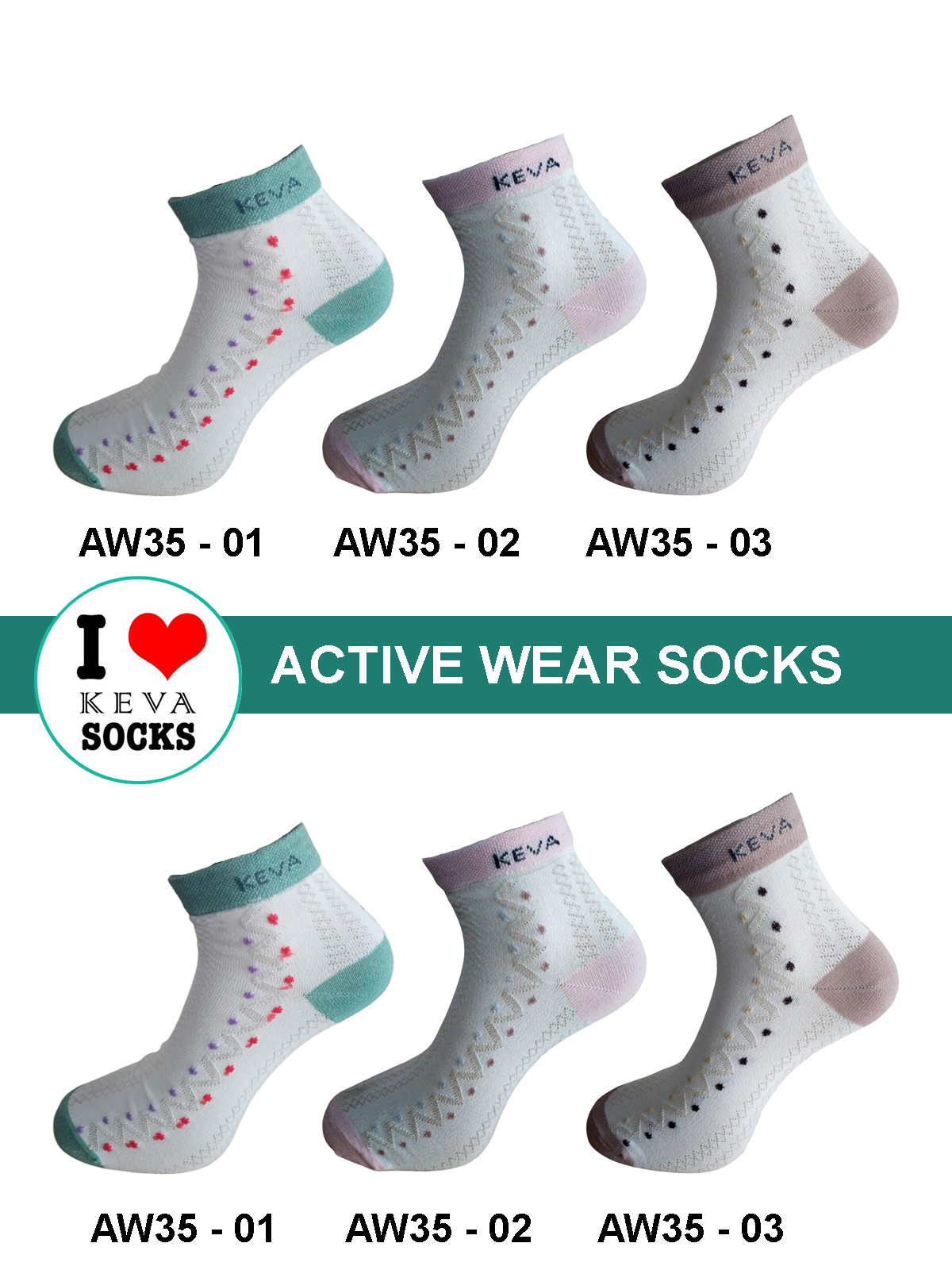Kevasocks Active Wear Women Socks: Floral Dot Collection 6 pairs pack(AW35)