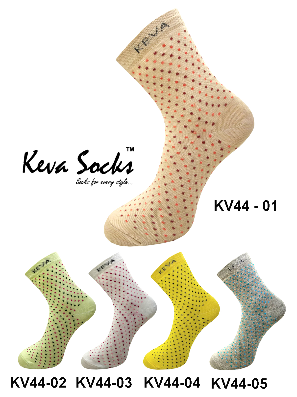 Kevasocks Women Mini Dots Cotton Ankle 5 Pairs Pack kv44