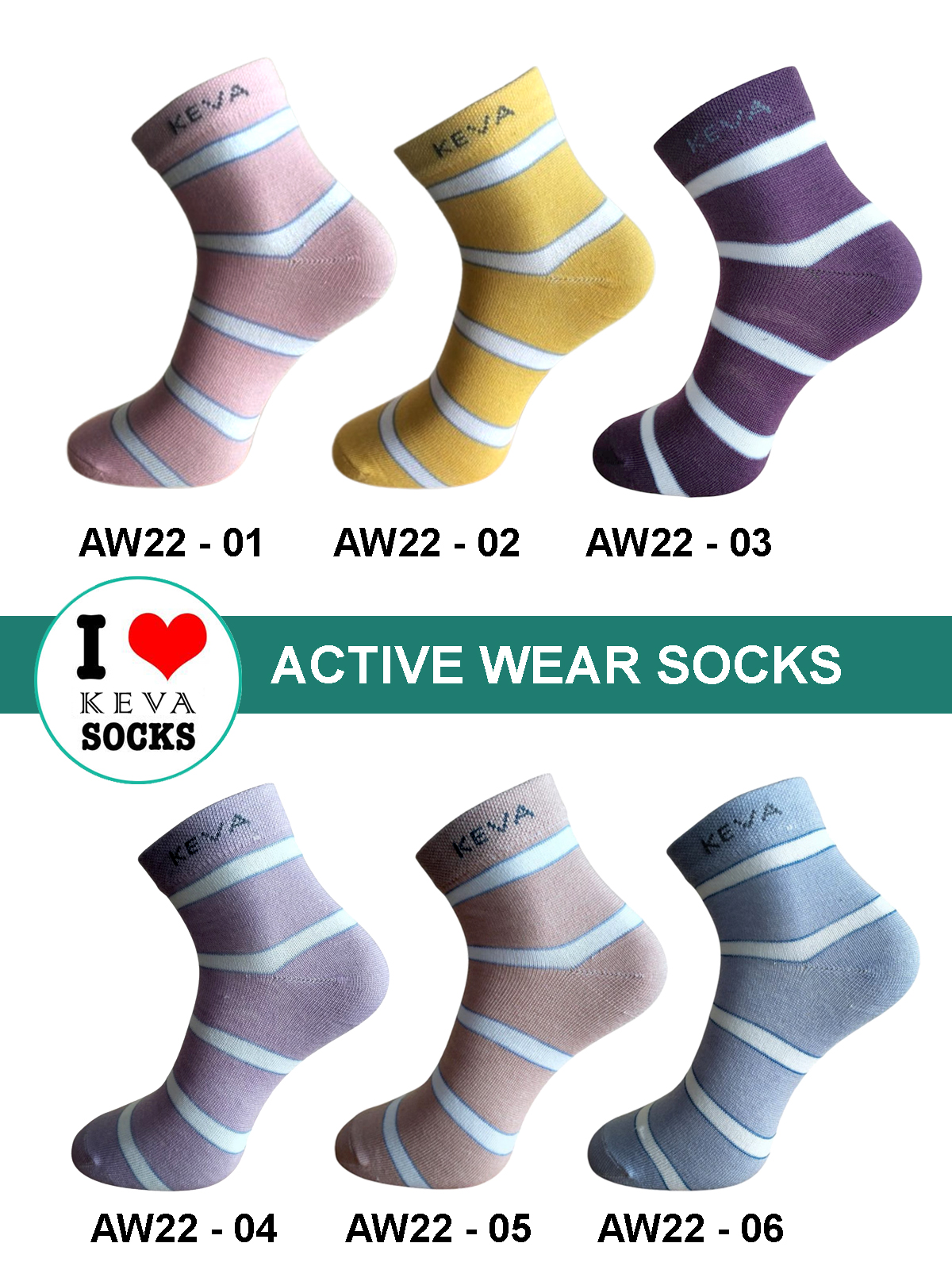 Kevasocks Women Ankle Stripes Socks Activewear 6 Pairs Pack Aw22