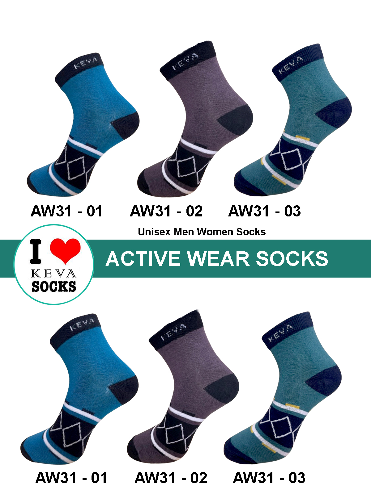Kevasocks Unisex Men Women 6 Pairs Ankle Socks AW31