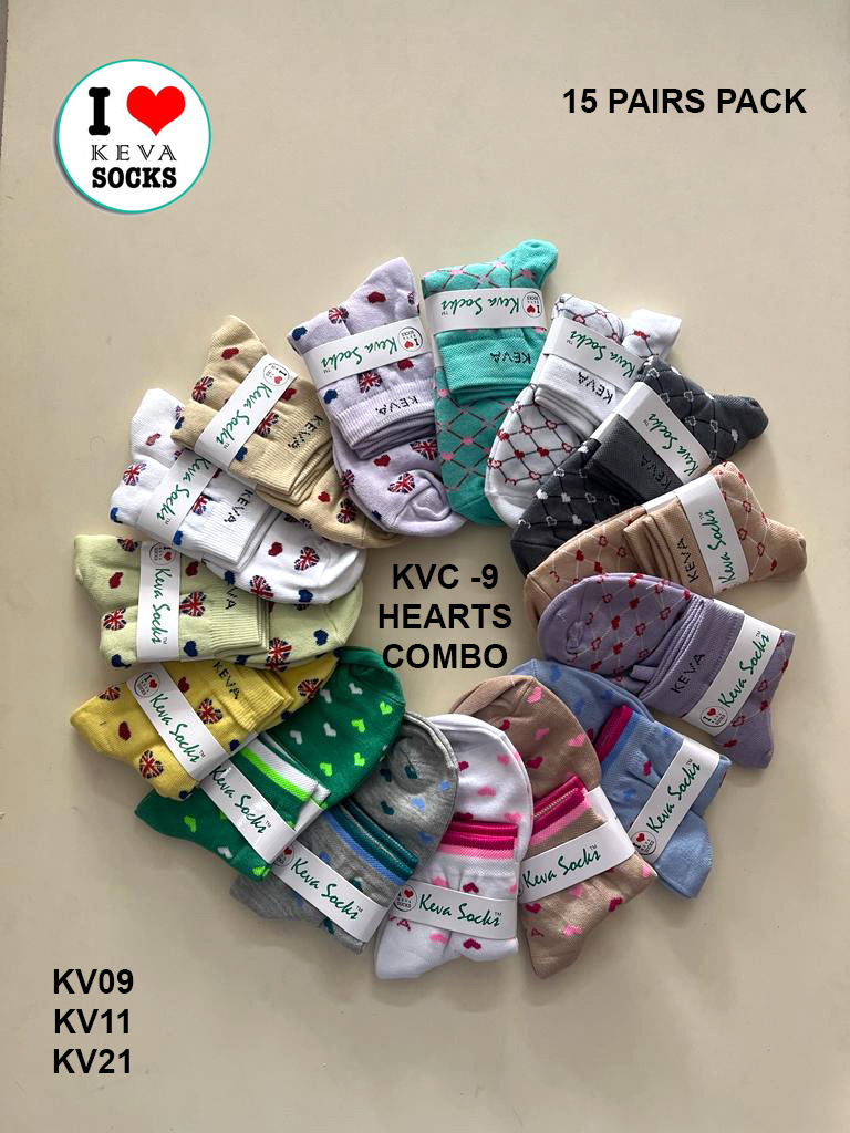 Kevasocks Women Hearts Combo 15 Pairs Pack KVC- 9