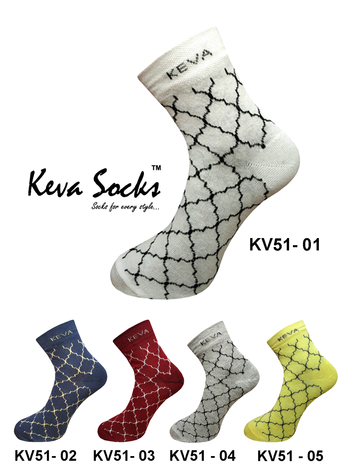Keva Socks Quatrefoil Geo Designer Cotton Socks For Women Girls 5 pairs pack kv51