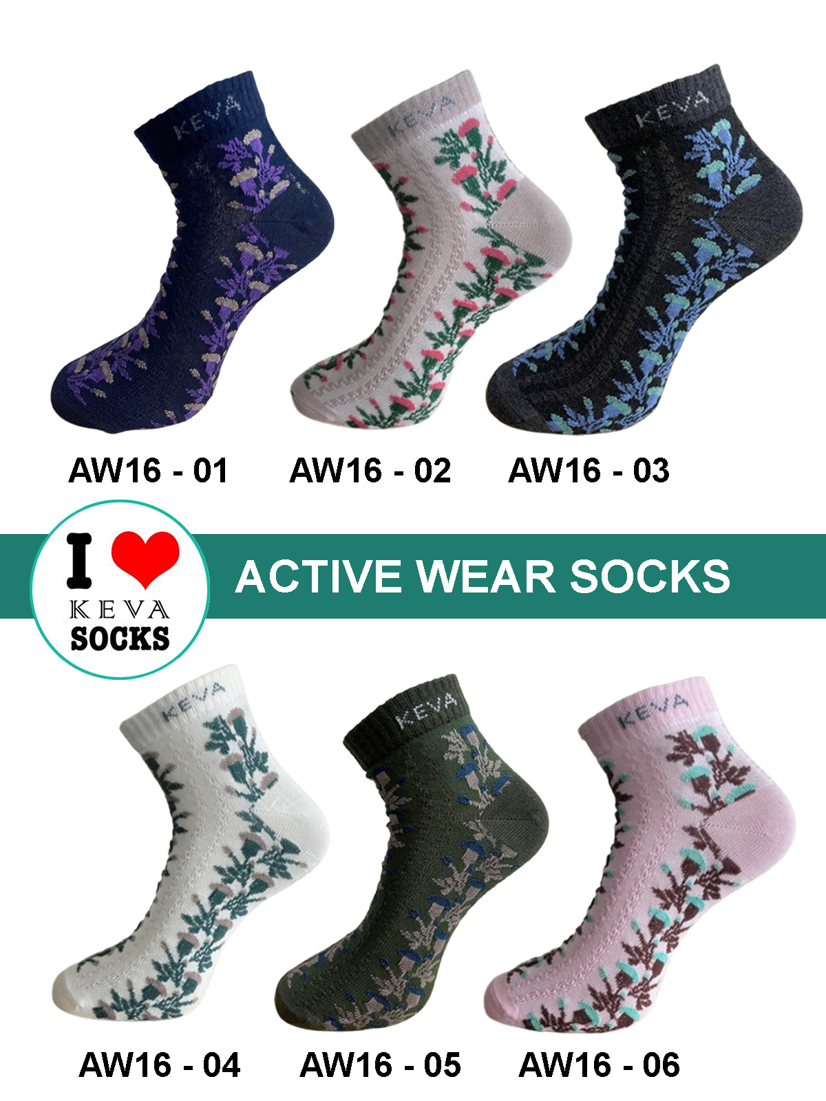 Women Ankle Designer Floral Socks Activewear 6 Pairs Pack Aw16