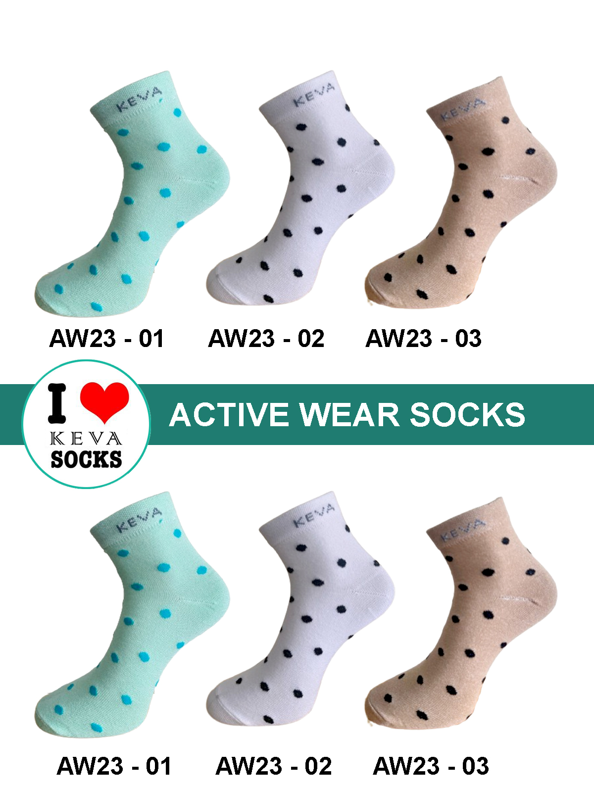 Kevasocks Women Ankle Polka Dots Socks Activewear 6 Pairs Pack Aw23