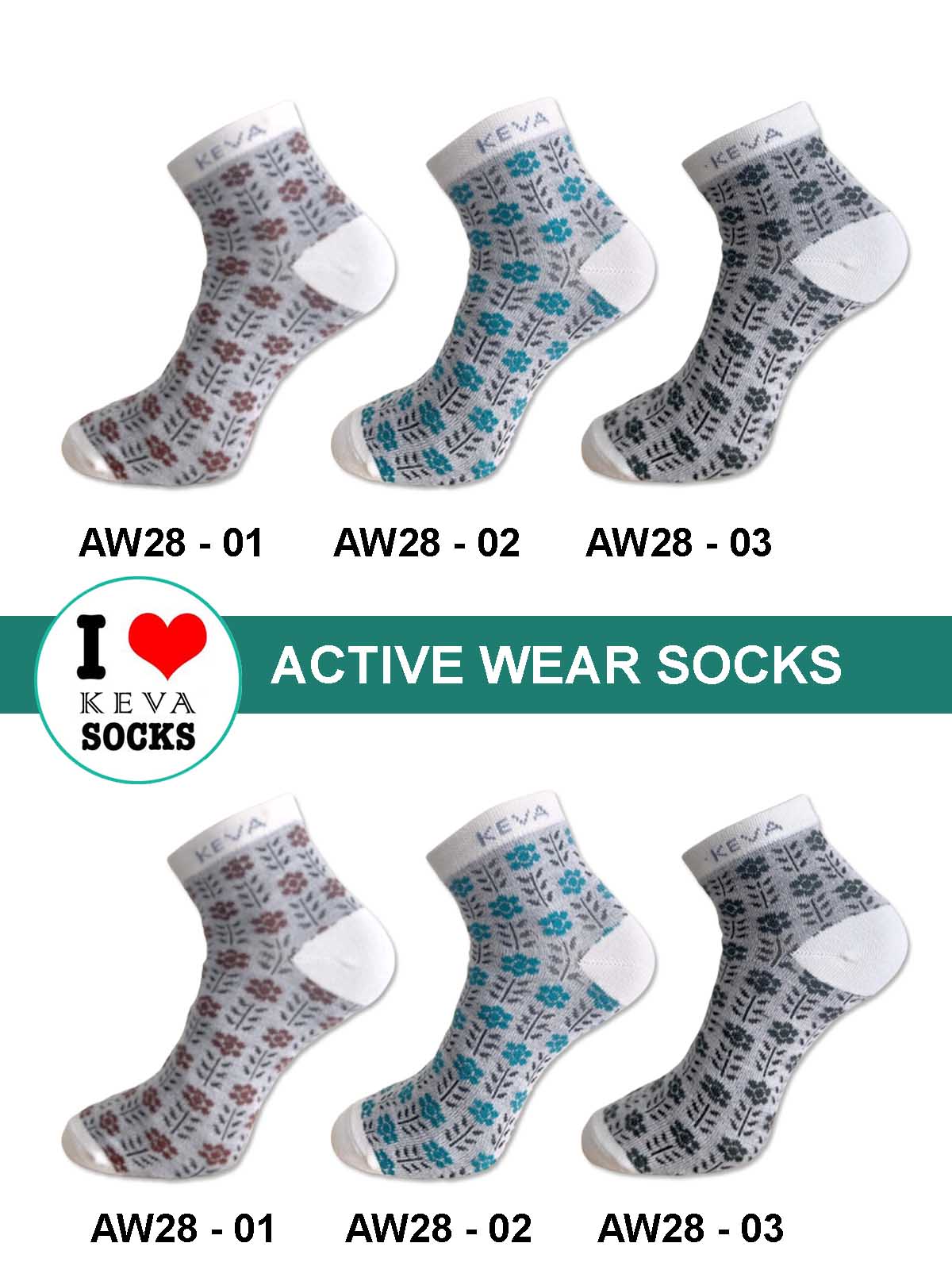Kevasocks Women Ankle Socks Floral Kevasocks Activewear 6 Pairs Pack Aw28