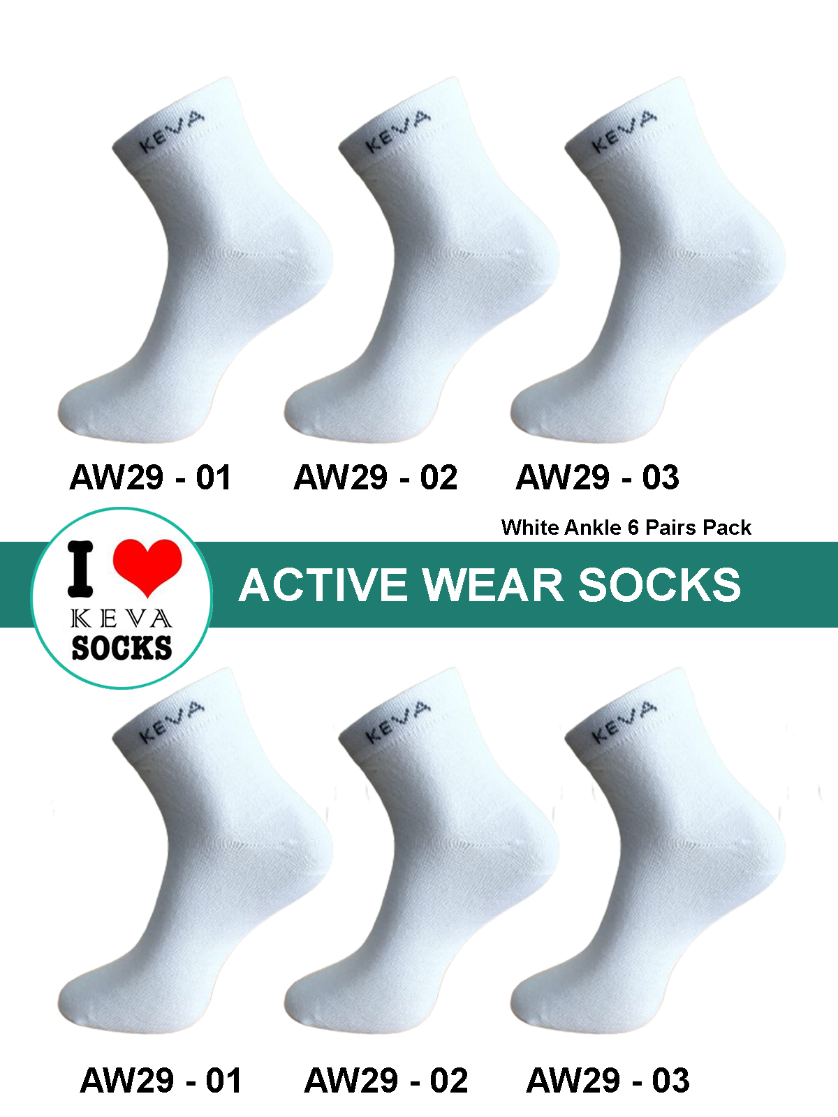Women Ankle White Socks Activewear 6 Pairs Pack Aw29 kevasocks