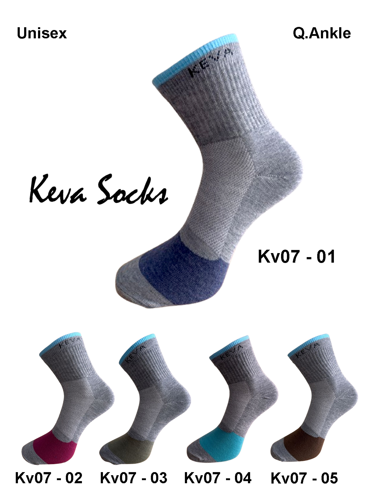 Kevasocks Unisex Ankle Cotton Socks 5 pairs kv7