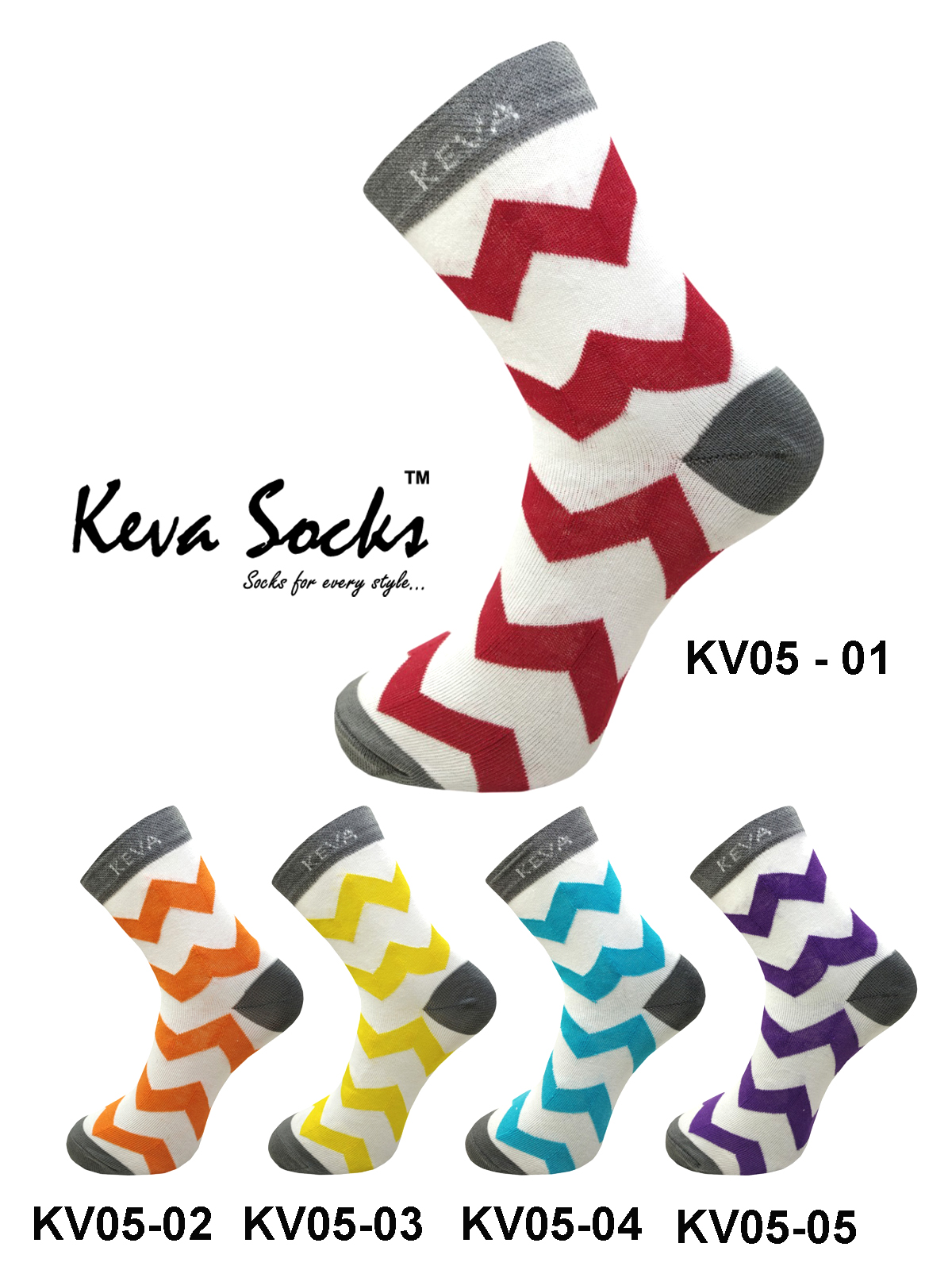 Kevasocks Women Ankle Chevron socks 5 pairs pack kv5