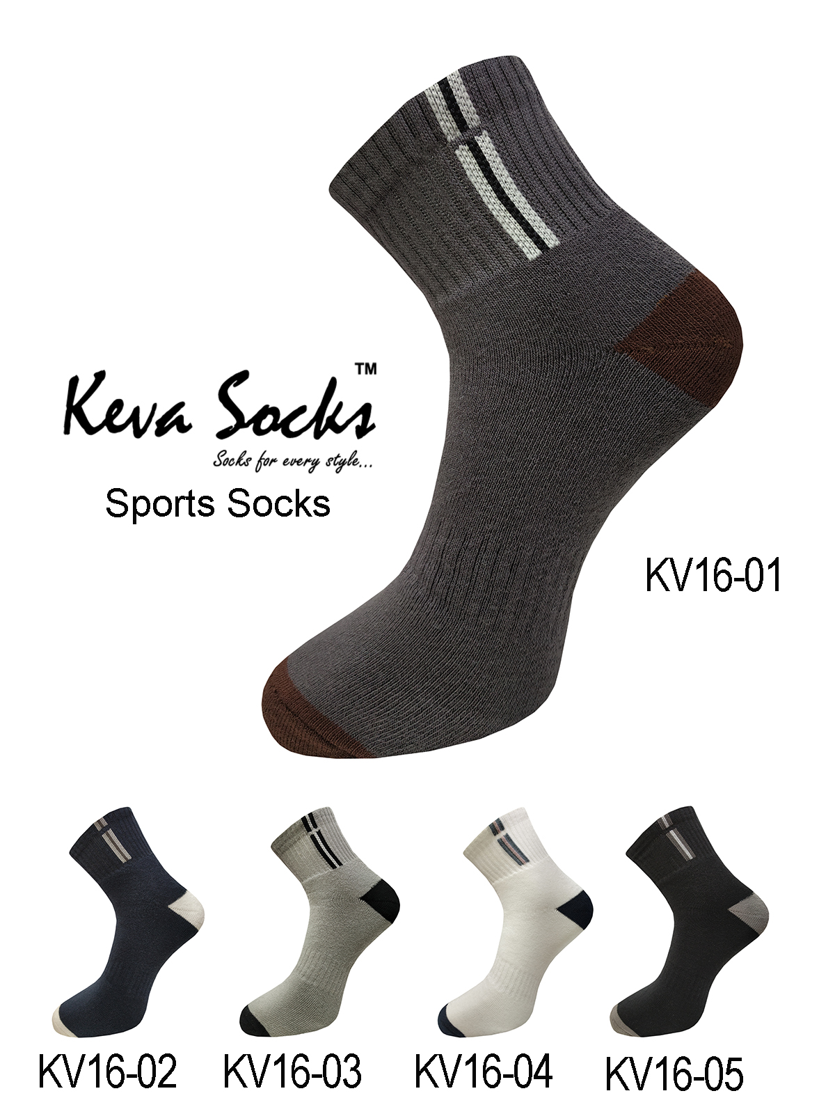 Men Sports Ankle Plain Solid Color Kevasocks 5 pairs pack kv16