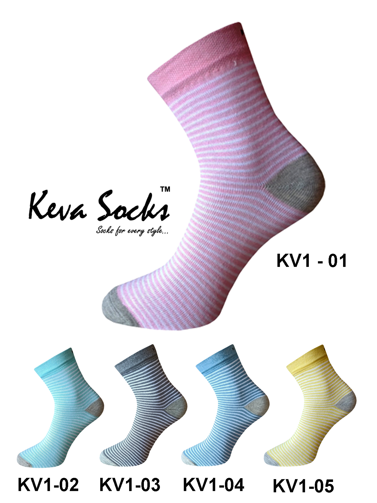 Keva Socks Stripes Combed Cotton Colourful Socks For Girls Women 5Pairs Pack KV1