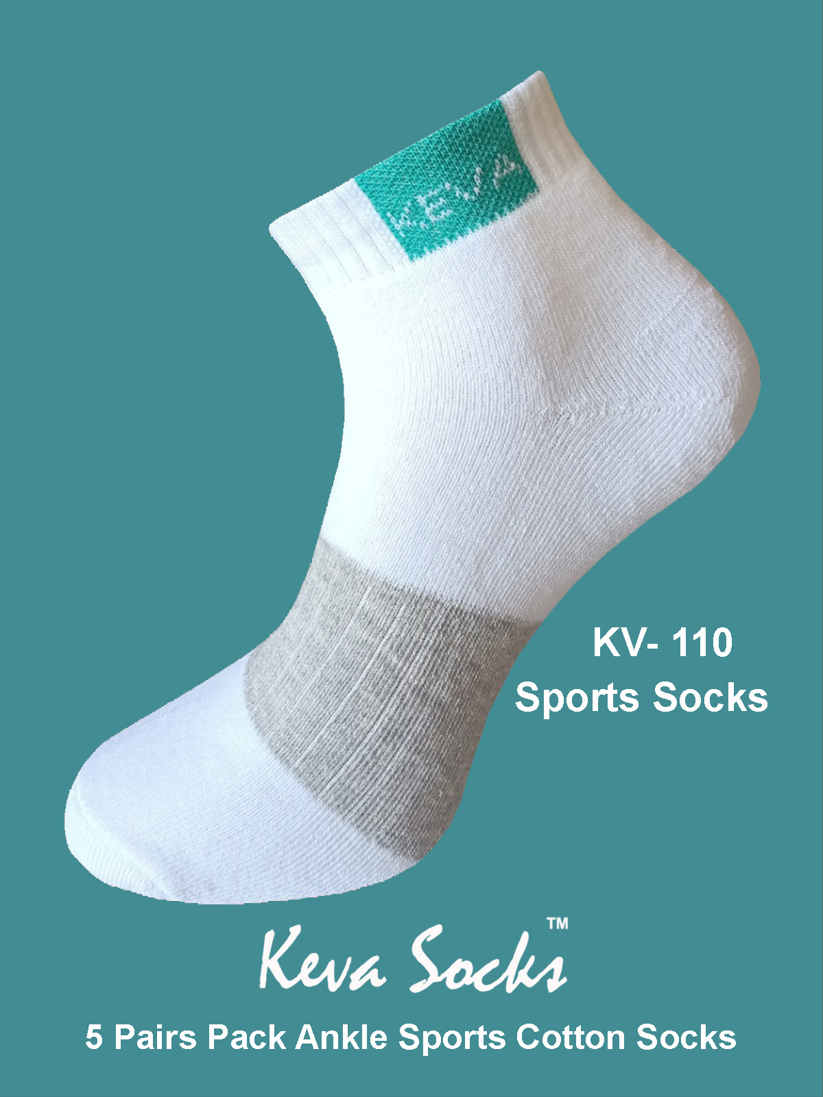 Keva Socks Sports Ankle White Soft Cotton Socks 5 Pcs Pack Kv110