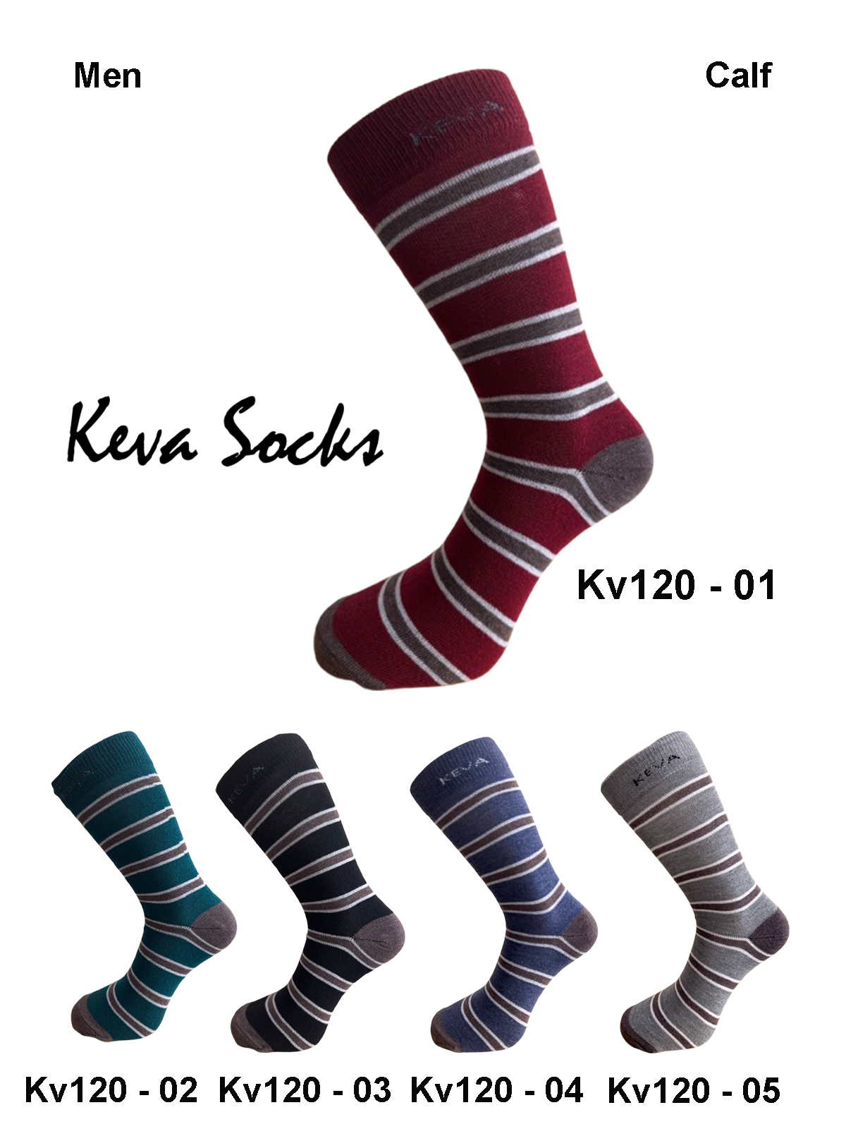 Keva Socks Men Long Stripes 5 Pairs Pack Socks kv120