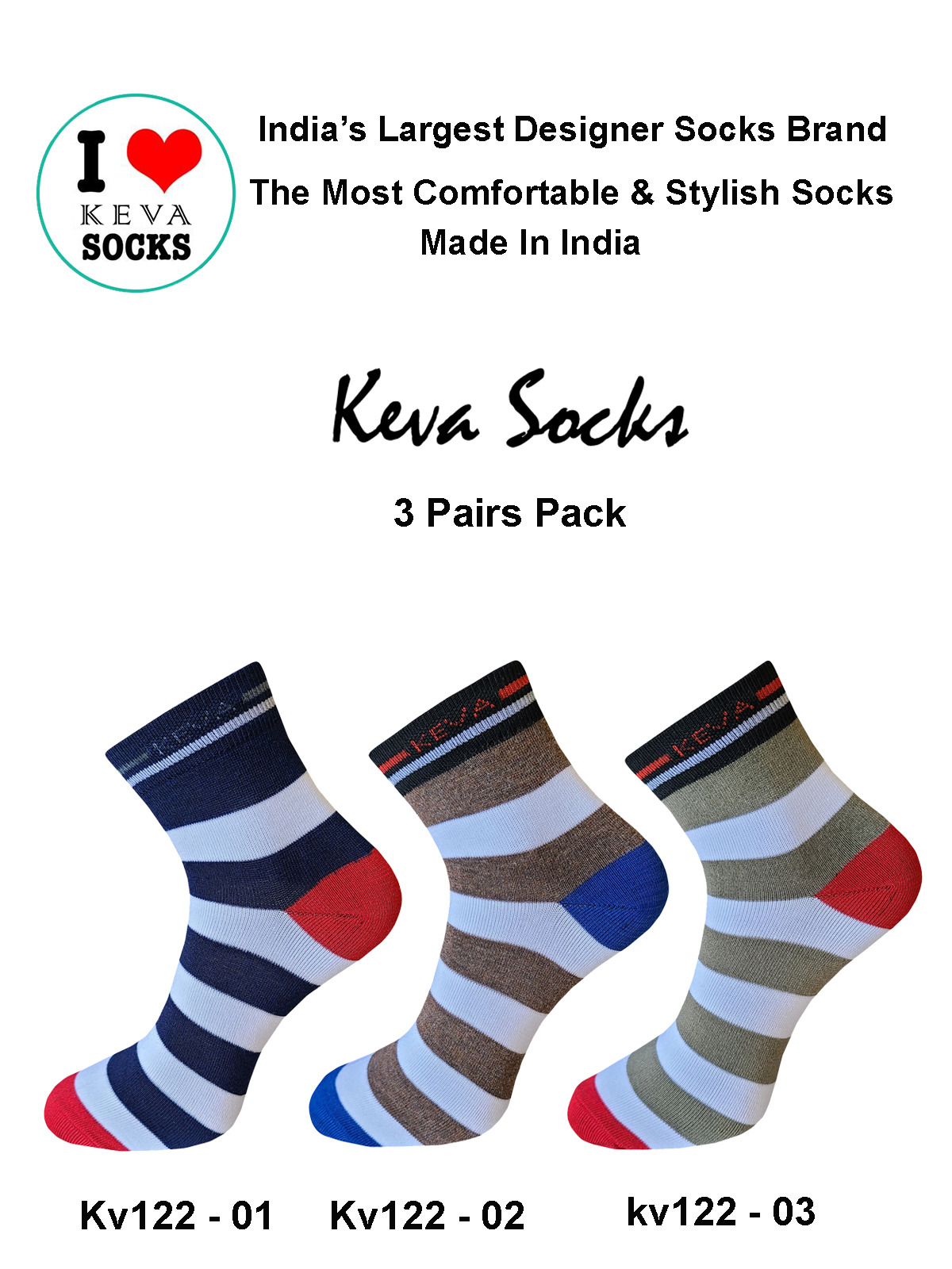 Keva Socks Men Ankle Stripes 3 Pairs Pack Socks kv122
