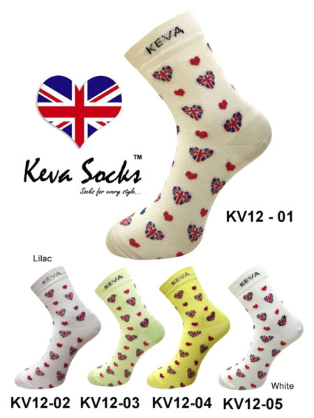 Keva Socks Hearts Uk Flag Funky Socks For Women Ideal Gift (5 pairs pack) Kv12