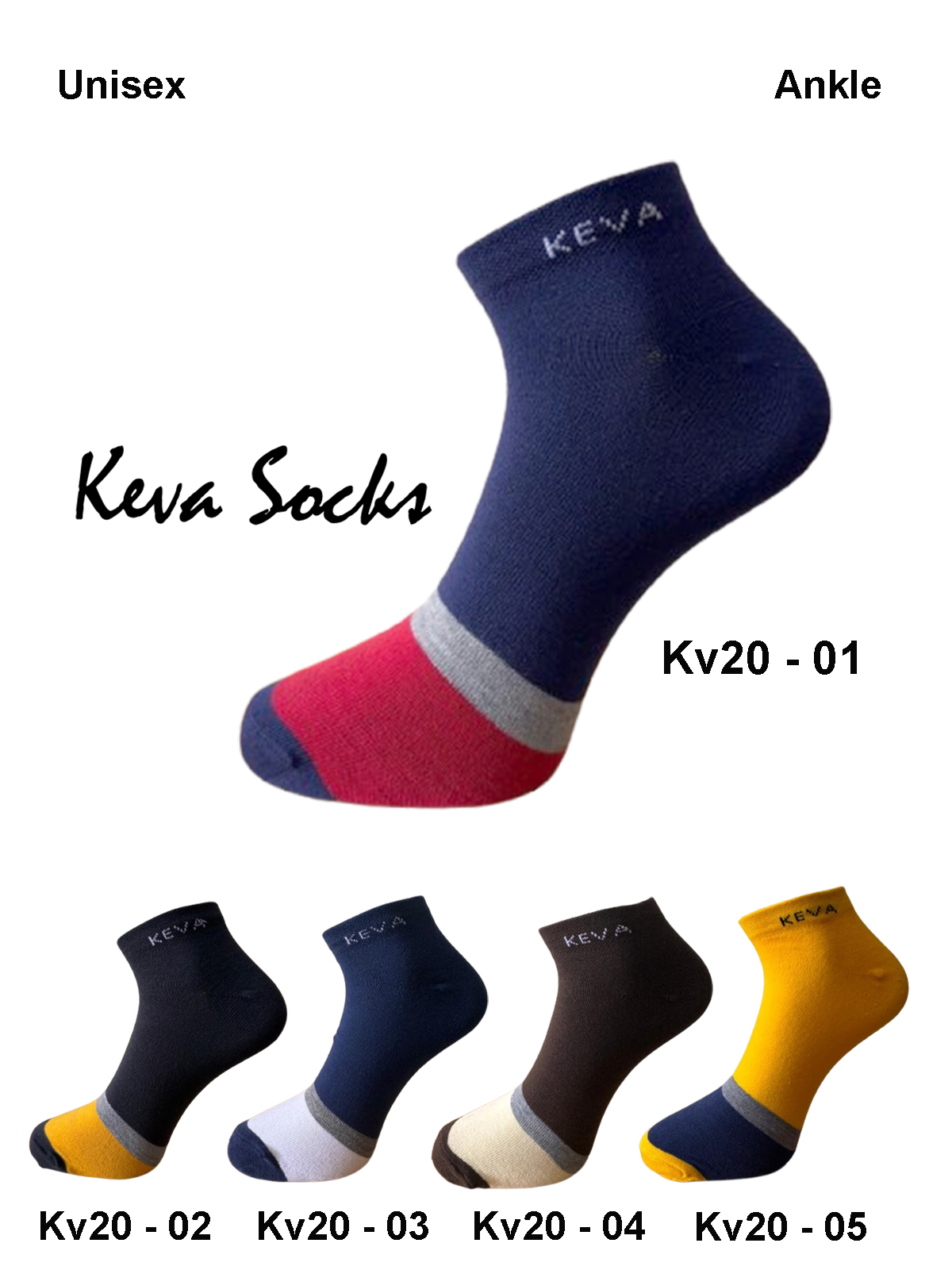 Keva Socks Royal Men Women Ankle Cotton Socks 5 pairs pack Kv20