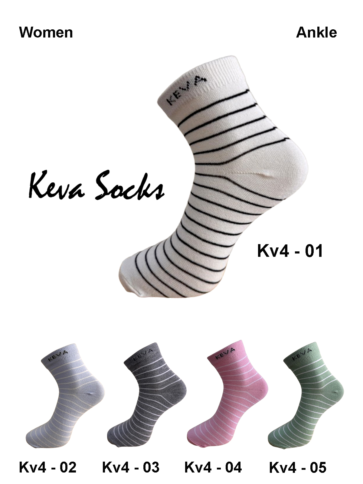 Keva Socks Solid Stripes Women Cotton Socks 5 pairs pack Kv4