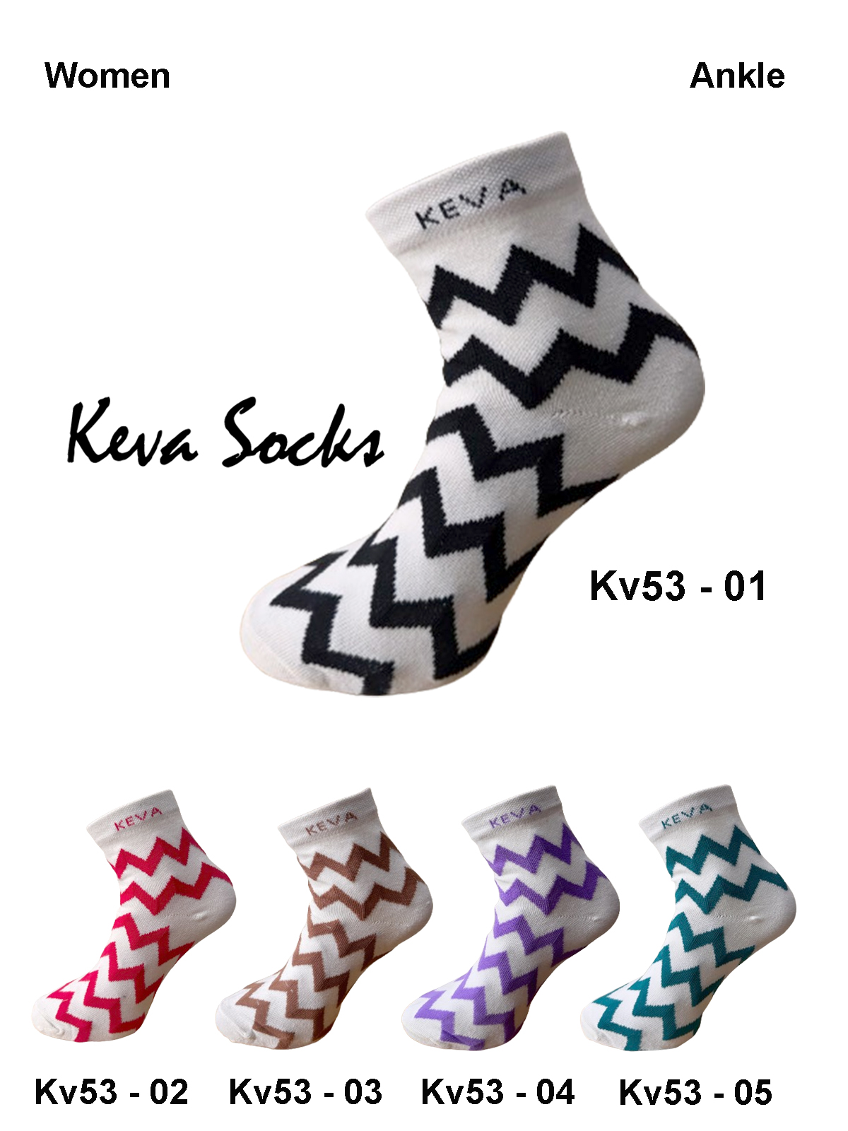 Keva Socks Chevron Women Ankle Cotton Socks 5 pairs pack Kv53