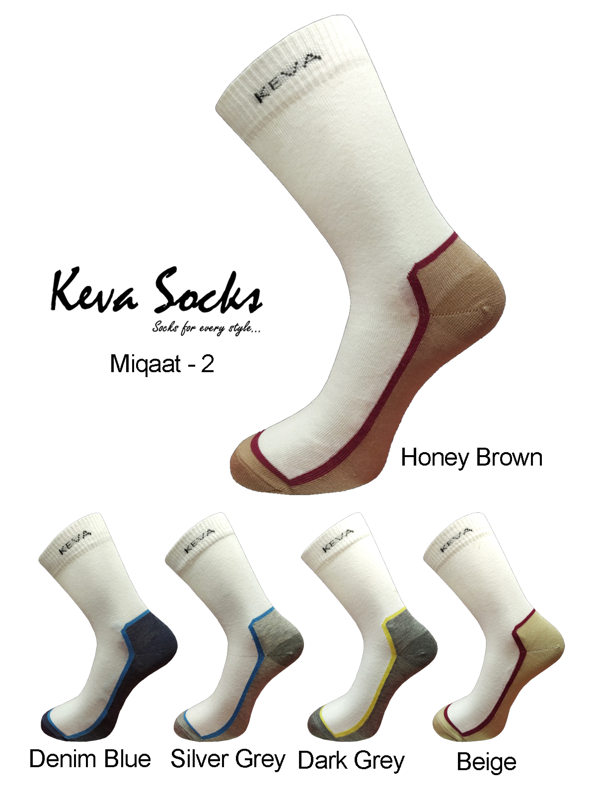 Keva Socks Miqaat White Cotton Socks with Solid Base Mq2 Pack of 5 Made in India