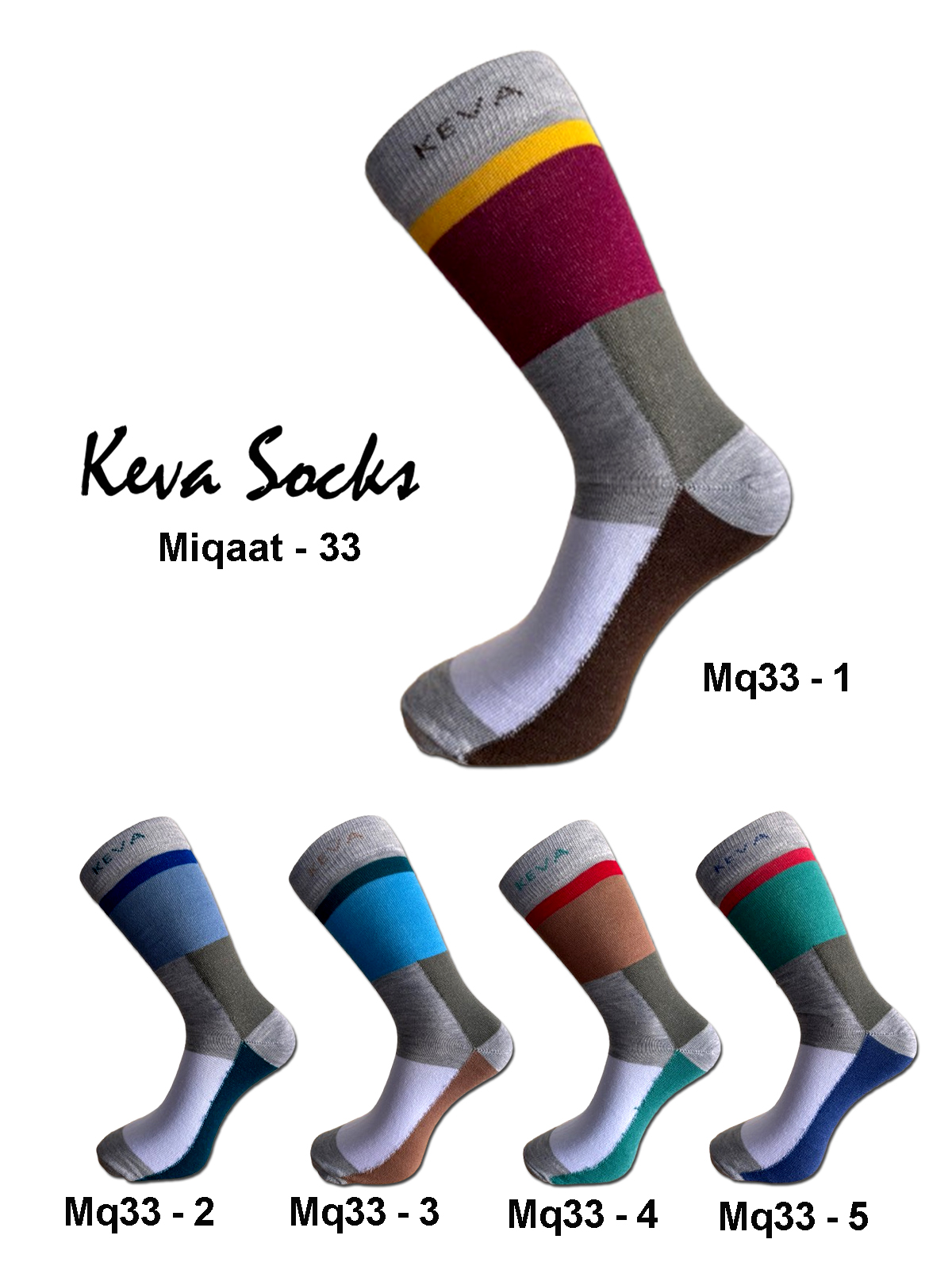 Keva Socks For Men Dark Base Miqaat Crew Socks 5pairs pack Mq33
